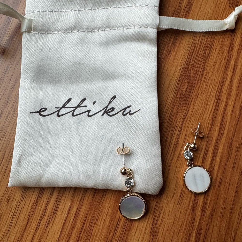 Ettika Gold Dangle Earrings Mother of Pearl Style